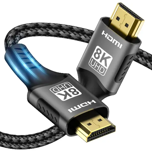 HDMI Cable 2m Black (8K HDMI High Speed Cable) - (8K Ultra HD, 2.1 Universal Compatibility, 24K Gold Plated, Support 8K@60Hz, 4K Support 4K@120Hz, 2M Nylon Braided)