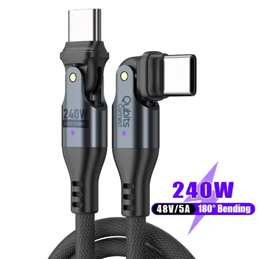 Qubits Connect 240W USB C to USB C Cable 6FT/1.8M PD 3.1 48V/5A Super-Fast Charging & Data Sync Cable Dual 180° Rotating Type-C Heads Compatible with MacBook, iPad, iPhone 17, Galaxy, Pixel & More